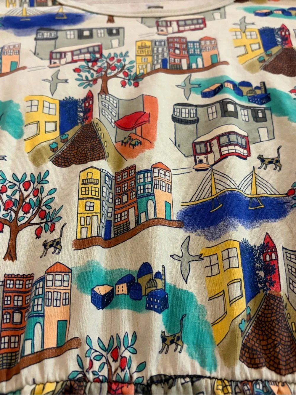 Tea Collection Cream Dress with Multicolor  Turkey Cityscape Print